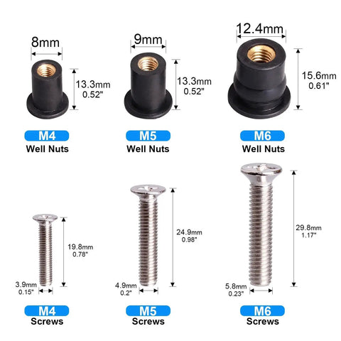 36 Pairs M4 M5 M6 Neoprene Well Nuts With Stainless Steel Screws Kit For Kayak Boat Marine Windscreens And Motorcycles