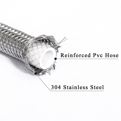 6 ft braided stainless steel ice maker water supply hose with 1/4 in compression fittings, 304 stainless