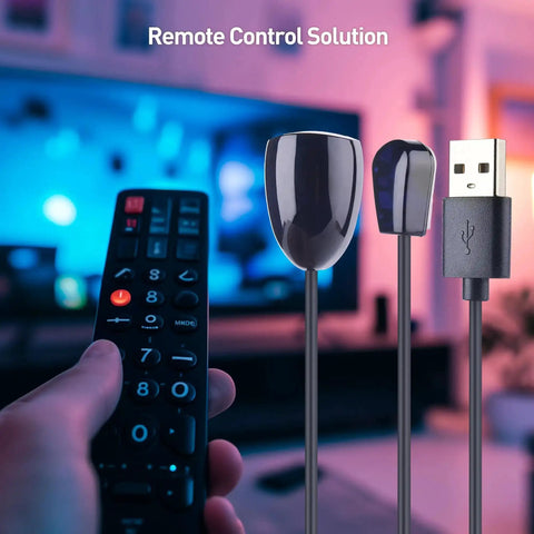 Infrared Remote Extender Cable Kit 6ft IR Repeater USB IR Blaster Cord with remote control in home theater setup