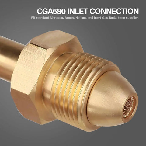 Pro Nitrogen Regulator With 0 To 800 PSI Delivery Pressure, CGA580 Inlet Connection close-up showcasing threaded details