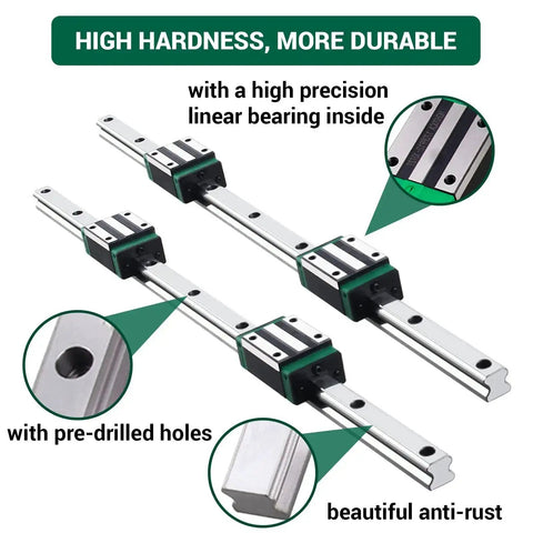 HGR15 Linear Rail Kit 1000mm Set with two rails and four HGH15CA slider blocks, showing pre-drilled holes and smooth surfaces.