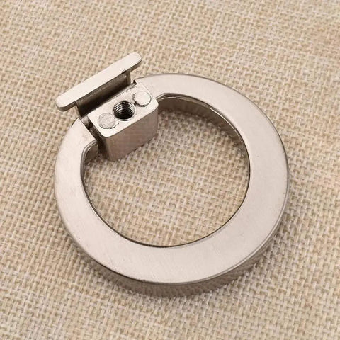 Close-up of brushed nickel ring drawer pull from 6 Pack Brushed Nickel Ring Drawer Pulls Stainless Steel Cabinet Handles for Kitchen Cabinets.