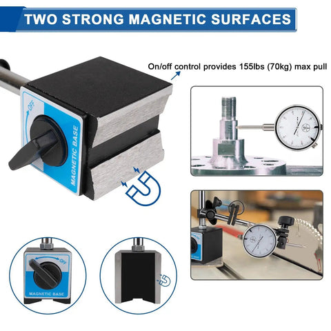Precision Dial Indicator With Magnetic Base Rpeconu Pro Grade 0-1 Inch Range And 0.001 Inch Resolution used on metal surface
