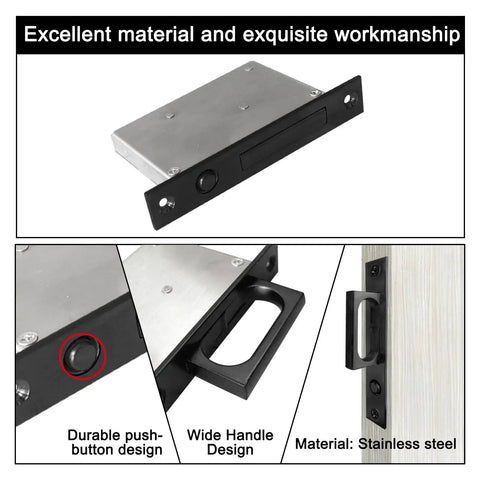Pocket Door Edge Pull Sliding Door Handle With Embedded Hidden Pocket Design Black 1 Pack stainless steel push-pop handle