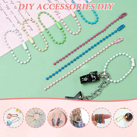 Colorful ball chains from 400 Pcs Ball Bead Chain Set with dog tag chains and buckles, perfect for jewelry making and DIY crafts.