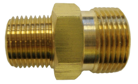 Brass high-pressure washer adapter fitting, M22 to 3/8-in male pipe thread, hex nut body
