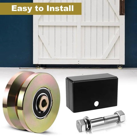 4 Inch Sliding Gate Rollers Wheel 2 Pack With V Groove And Welded Bracket, Heavy Duty Solid Double Bearing Gates Wheel Set with screws