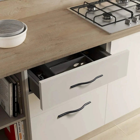 Modern Matte Black Cabinet Handle Set For Doors And Drawers Minimalist Wardrobe Pulls installed on kitchen drawer