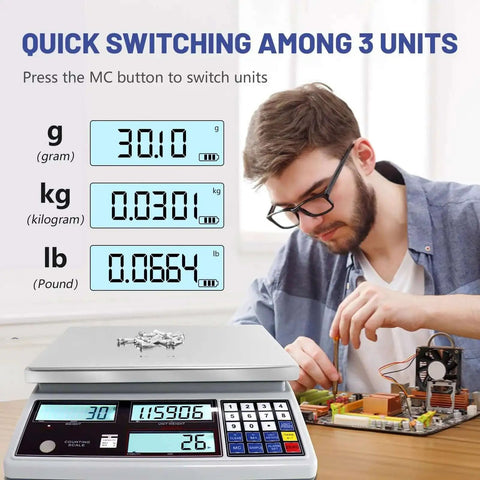 Heavy Duty Counting Scale For Small Parts 30kg 66lb Capacity, 1g Precision, digital display with technician adjusting equipment