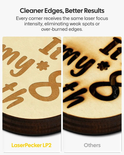 Comparison of engraving quality on wood with Powerful Portable Laser Engraver With Rotary Roller For Wood Metal Leather And Acrylic Engraving And Cutting Slick Handheld Or Desktop Use With Fast Galvo Tech And Ultra Fine 0.05 mm Detail LP2 Model From LaserPecker versus other brands.
