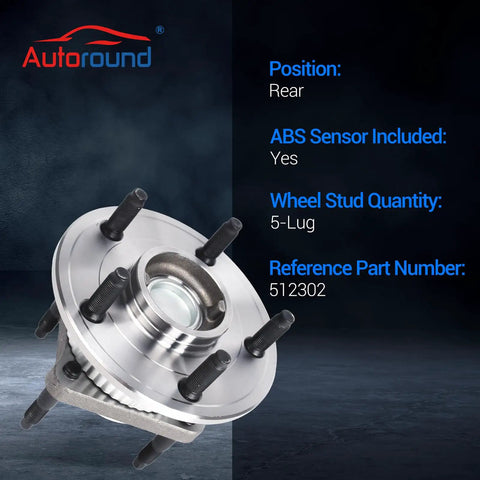 Rear Wheel Bearing And Hub Assembly Compatible With 2006-2010 Jeep Commander Rear And 2005-2010 Grand Cherokee Rear, 5 Lug With ABS