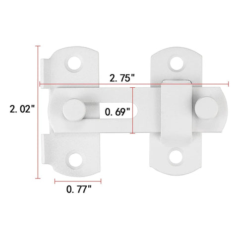 Six Pack Matte White Stainless Steel Barn Door Latches Set for Gates, Sliding, Bi-Fold and Flip Doors, dimensions shown, top view