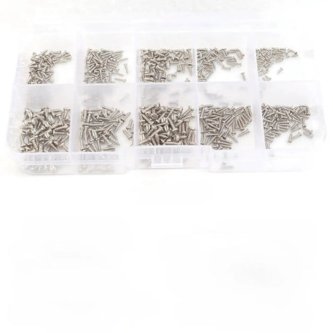 600 Piece M1 To M1.7 Miniature Self Tapping Screws Set Crosshead Carbon Steel Kit in transparent organizer box