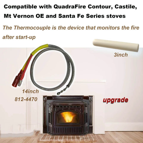 Replacement thermocouple bundle kit, 14-inch with 3-inch protection tube, braided cable and red/yellow ends for Quadrafire stoves.