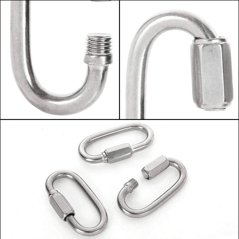 20 Pieces Stainless Steel One Quarter Inch Chain Links With M6 Oval Quick Link Carabiners Small Threaded Quick Chain Clips Close-Up