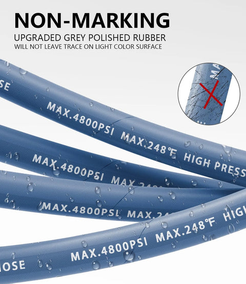 NAVOHEVEN 3/8 in ID pressure washer hose, navy blue, 100 ft, 4800 PSI, steel-braided