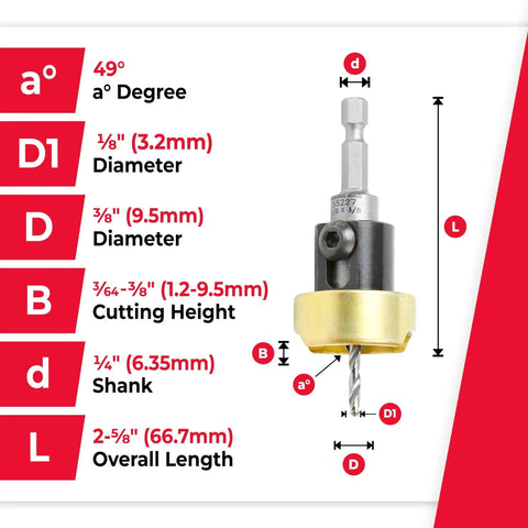 Diagram of Amana Tool 55227 detailing shank, diameter, cutting height, and overall length measurements.
