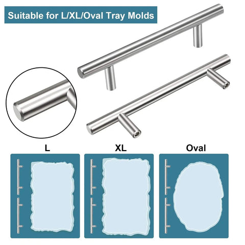 14 Piece Tray Handle Set for Resin Crafts and Cabinet Doors Stainless Steel Pulls With Screws suitable for L/XL/Oval molds.