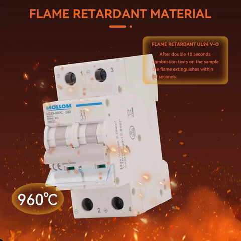 Two Pole DC Miniature Circuit Breaker 1000V 16A C16 With Thermal Magnetic Trip 6KA Breaking Capacity For Solar PV System Fast Acting DC Disconnect Switch, flame retardant material