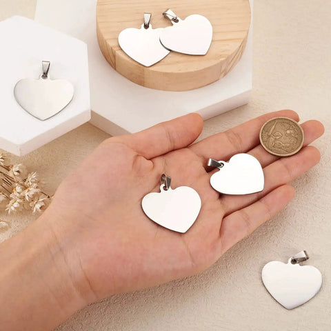Heart Shaped 33mm Stainless Steel Stamping Blank Tag Pendants Set Of 10 With Snap On Bails For DIY Necklace And Earring Making