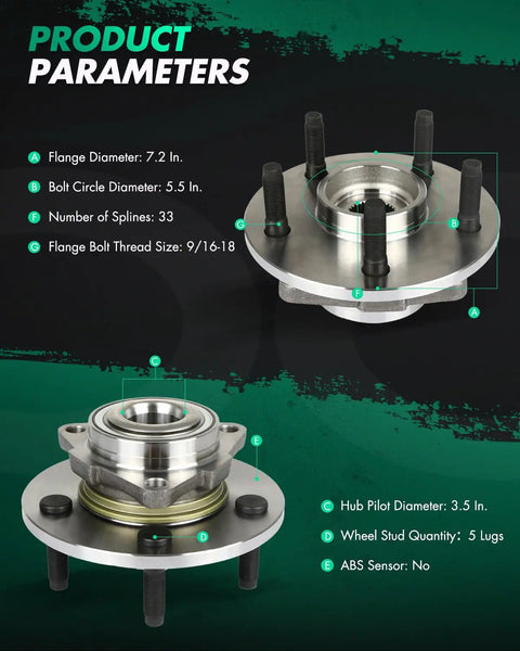 Two Front Wheel Hub And Bearing Assembly Set For Dodge Ram 1500 2002 To 2008 Left And Right 515072 OE Replacement