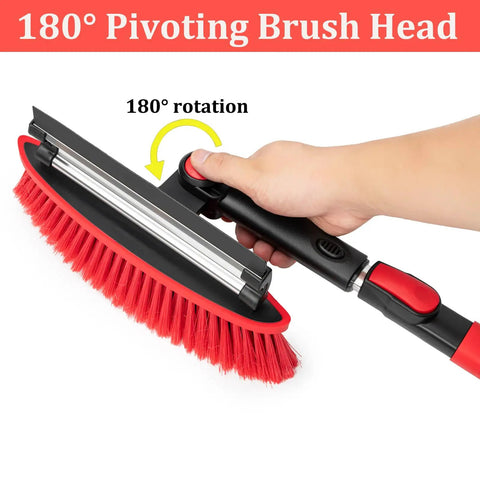 Close-up of the Heavy Duty Car Snow Brush Ice Scraper With Squeegee And Extendable 40 Inch Handle CGACOL, showing the 180° pivoting brush head.