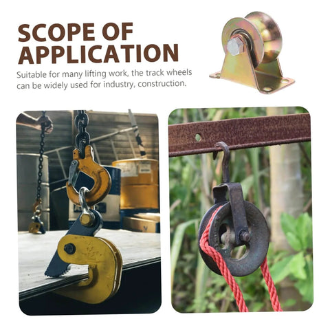 Image showing heavy-duty track pulleys in industrial and construction use, ideal for sliding doors and machinery applications.