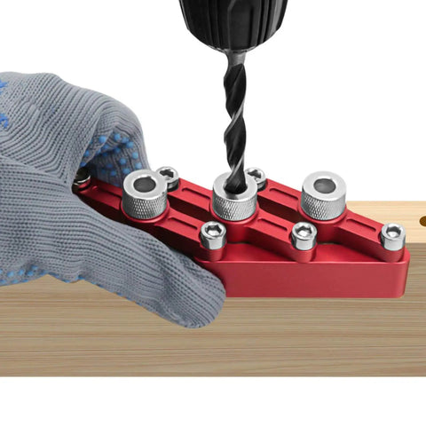 3-In-1 Doweling Jig With Hole Drill Guide And 90 Degree Positioner Locator Tool For Woodworking in use on wood