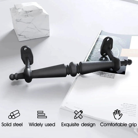 9 Inch Barn Door Pull Handle Set In Rustic Black Aluminum, shown in ergonomic design with smooth grip, easy install