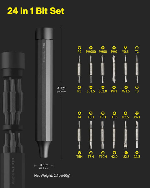 Compact 24 In 1 Mini Screwdriver Set With Magnetic Torx Bits Eyeglass Repair Kit and tool measurements diagram