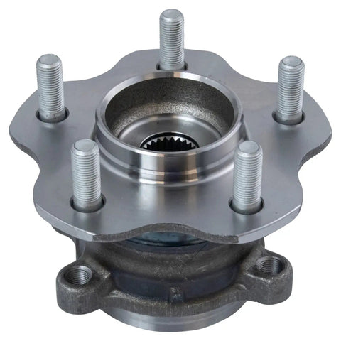 Front And Rear Wheel Bearing And Hub Assembly Set Four Piece For 2014 To 2019 Nissan Rogue All Wheel Drive And 2017 To 2022 Rogue Sport AWD Direct Fit Replacement rear hub close-up
