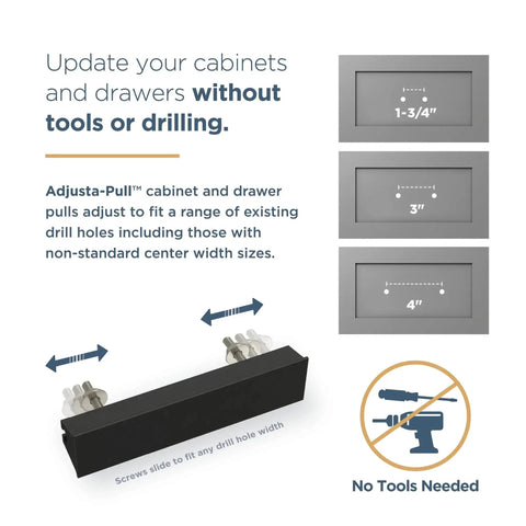 Diagram of Champagne Bronze Cabinet Handles 5 Pack Adjustable Drawer Pulls installation guide for 1 to 4 inch hole centers.
