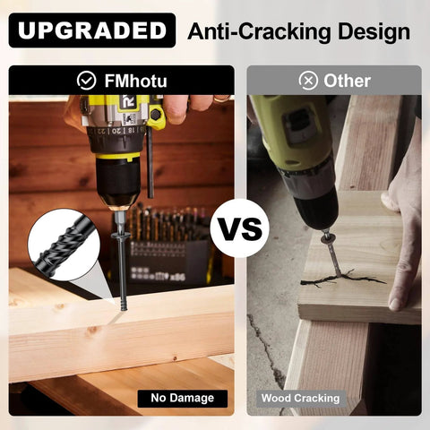 Comparison of Heavy Duty Wood Screws With Star Drive For Decks And Timber Projects, installed in wood, anti-cracking design.