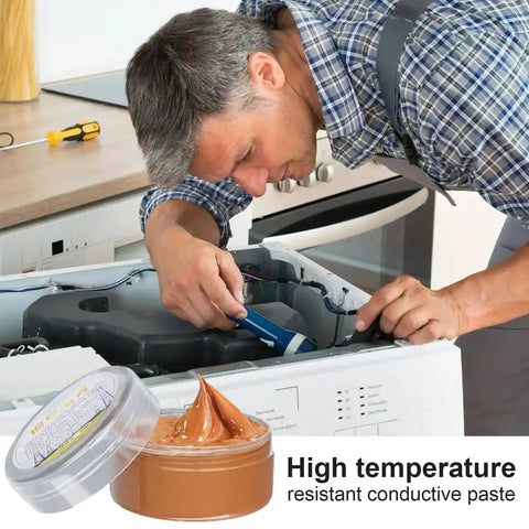 Copper Conductive Grease For Electrical Contacts And Automotive Systems With Extreme Temperature Resistance From Minus Forty To One Thousand Degrees Celsius And Anti Seize Formula For Superior Conductivity And Heavy Duty Lubrication in use during appliance repair.