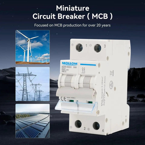 Two Pole DC Miniature Circuit Breaker 1000V 16A C16 With Thermal Magnetic Trip 6KA Breaking Capacity For Solar PV System Fast Acting DC Disconnect Switch