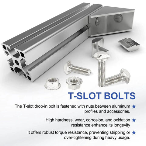 M8x25mm T Slot Bolts For 40 Series Aluminum Extrusion With Hammer Head Drop In Design And Hex Flange Nuts in carbon steel