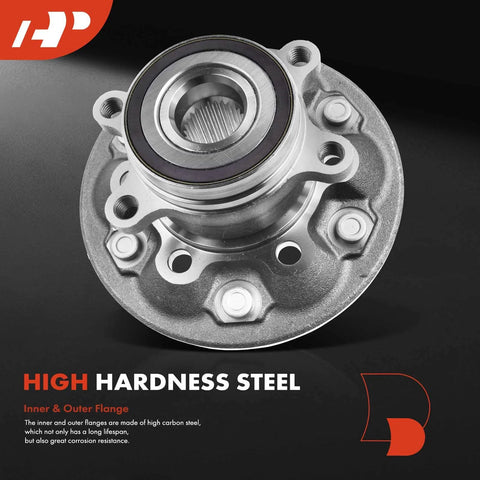 High hardness steel front wheel bearing and hub assembly for six lug 2009 to 2012 Chevrolet Colorado and GMC Canyon 4WD.