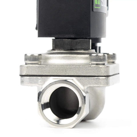 Front view of 1/2 Inch Stainless Steel Solenoid Valve, 110V AC Normally Closed Electric Valve with Viton Seal, corrosion-resistant
