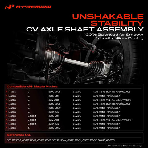 Front Right Passenger Side CV Axle Shaft Assembly For Mazda 3 2005 To 2013 And Mazda 5 2006 To 2010 Automatic Transmission