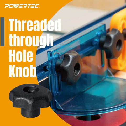 Close-up of Seven Star Pro Grade T Track Knob Kit installed on a woodworking jig, showing T-slot knobs and accessories.