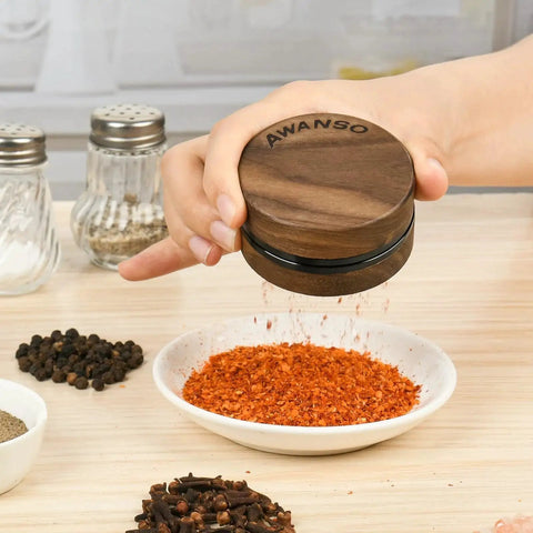 Using Walnut Wood 2.5 Inch 3 Piece Spice Grinder with Aluminum Chamber Magnetic Lid Raised Storage Base over spices