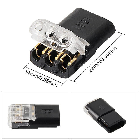 50 Pcs LED No Solder No Strip Terminal Block D3 Interchangeable Plug and Play Connector Three Wire for Vehicle Audio Video LED Strips