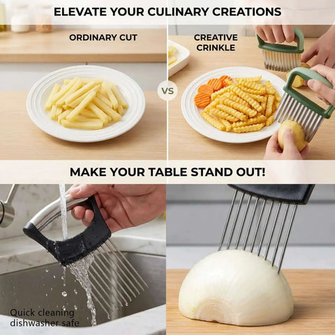 Three In One Vegetable Slicer Set With Onion Holder And Crinkle Cutter And Green Onion Slicer Stainless Steel Kitchen Chopper