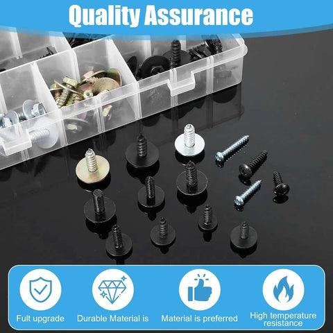 Grab And Go 160 Piece Metal Car Clip And Screw Kit box with assorted fasteners for body panels and bumpers, displayed on black surface