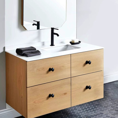 Vanity with 10 Pack Black Cabinet Knobs And Bun Drawer Pulls For Kitchen Cabinets And Dressers, Solid Cast Iron 3.75 Inch Cupboard Handles