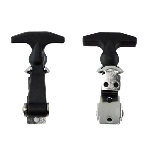 Front view of 4.6 Rubber Flexible T Handle Draw Latches with Brackets for Toolbox Golf Cart, showing stainless brackets and rubber T-handle.