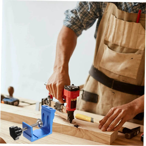 Carpenter using Pocket Hole Jig Angle For Precise Pocket Woodworking Do It Yourself Friendly Cabinet And Furniture Assembly Tool
