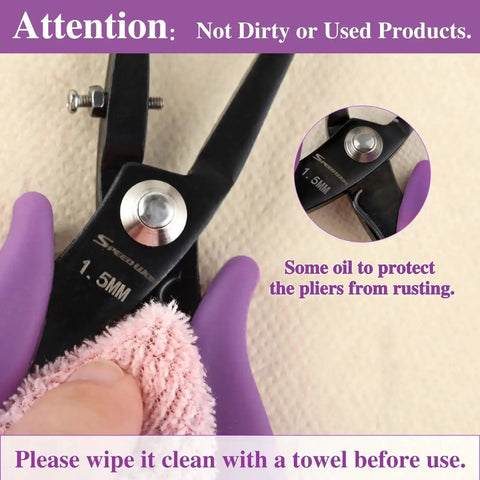 Cleaning 1.5mm Round Hole Punch Pliers For Soft Sheet Metal with towel