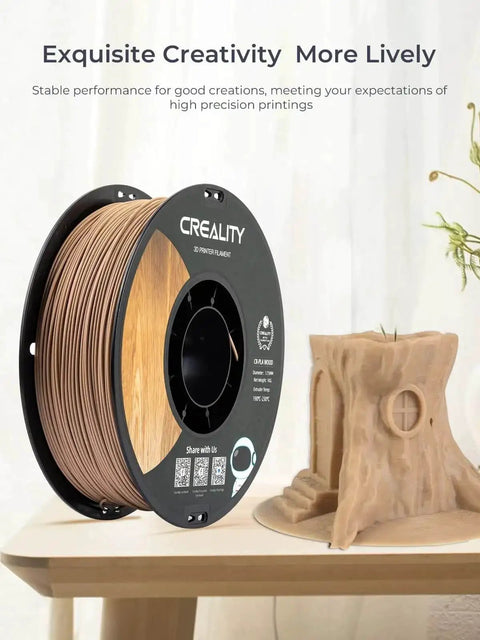 Wood Filament PLA For 3D Printing, 1.75 mm Diameter, 1kg Spool displayed with wood-textured print object
