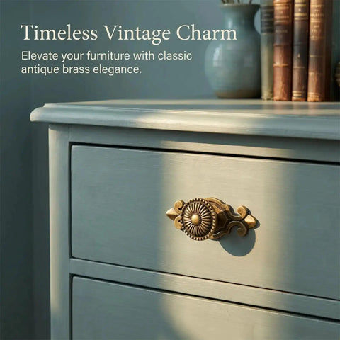12 Pack Brass Cabinet Knobs With Backplates Antique Vintage Retro Style installed on a drawer showcasing timeless brass elegance
